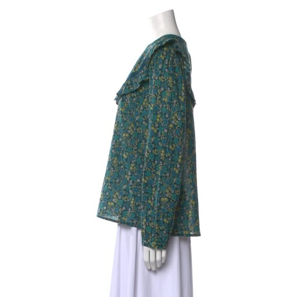 Banjanan Floral Print Blouse Top Shirt Womens Small Green Floral Long Sleeve - Picture 2 of 13